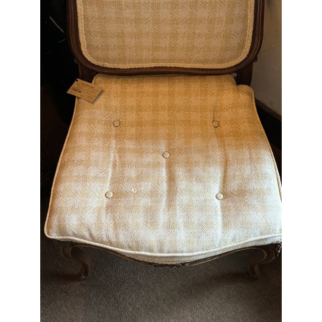 French Antique French Style Carved Side Chair Upholstered in a Tan Plaid For Sale - Image 3 of 5