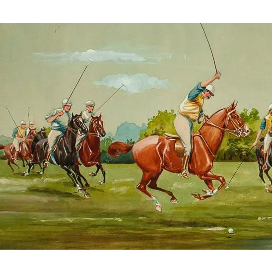 Lovely classic c1902 polo match in watercolour & gouache by George H Harrington (1833-1911)! Art: 27 1/4" x 19" Frame: 34...