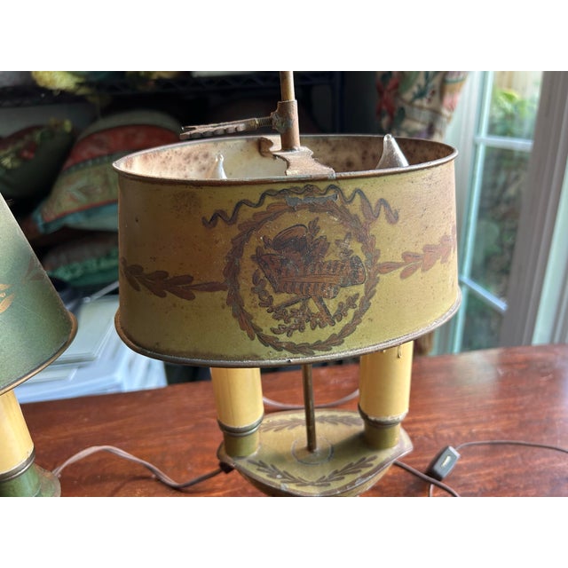 A pair of hand painted tole lampshade