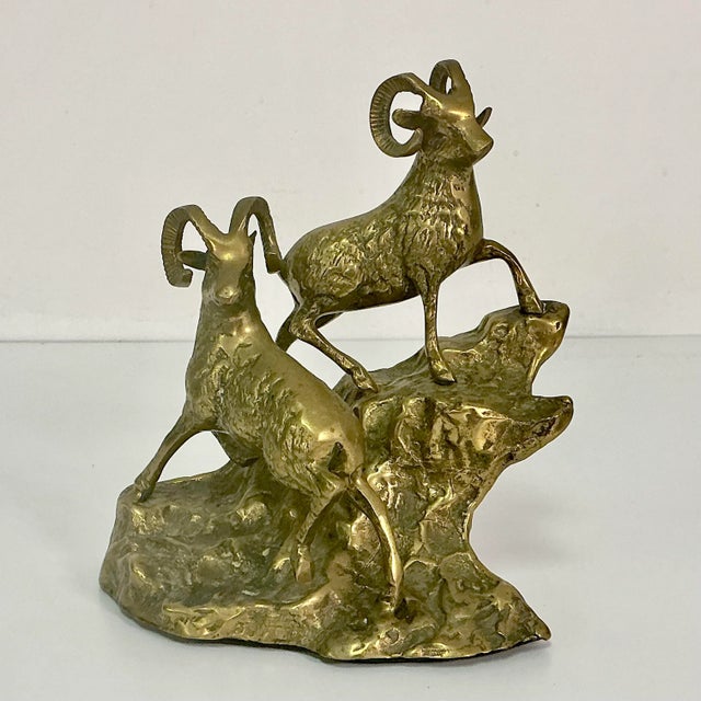 1970s Mid-Century Rustic Arts & Crafts Big Horn Sheep Brass Sculpture For Sale - Image 11 of 11