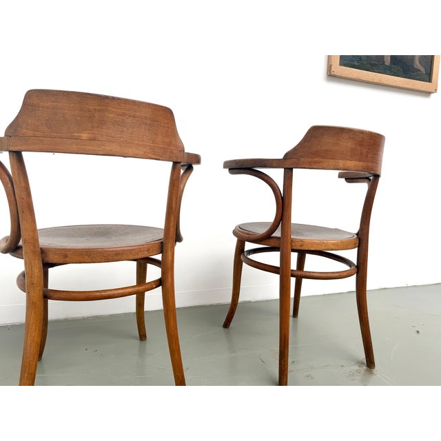 Bent Beechwood Desk Chairs with Pyrographed Seats from Thonet, 1930s, Set of 2 For Sale - Image 14 of 17