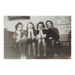 1950s Vernacular Snapshot Photograph Women on Sofa With Large Diary Poster For Sale