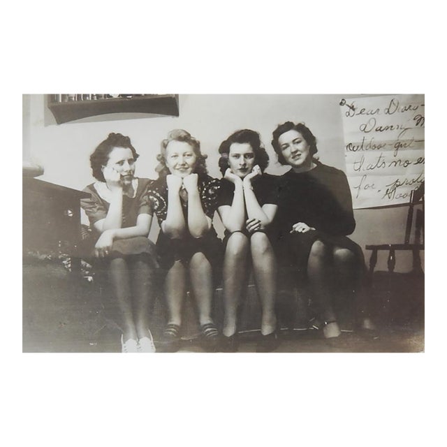 1950s Vernacular Snapshot Photograph Women on Sofa With Large Diary Poster For Sale