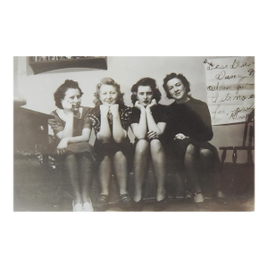 1950s Vernacular Snapshot Photograph Women on Sofa With Large Diary Poster