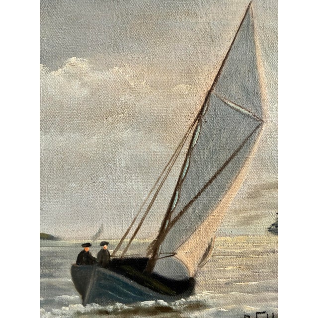 Vintage Signed Sailing Ship Seascape Oil Painting For Sale - Image 9 of 12