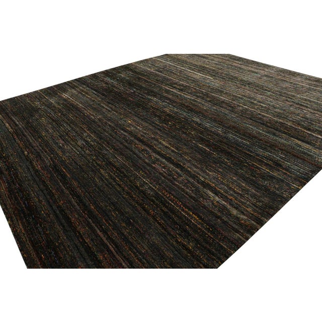 Rug & Kilim Rug & Kilim’s Oversized Textural Rug in Black With Bold Polychromatic Striae For Sale - Image 4 of 8