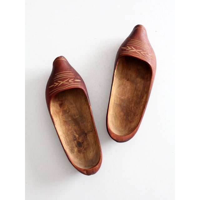 Vintage Folk Art Carved Wood Clogs For Sale - Image 10 of 12