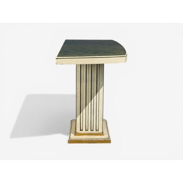 Pair Maison Jansen Painted and Eglomise Emerald Green Glass Top Console Tables For Sale - Image 13 of 14