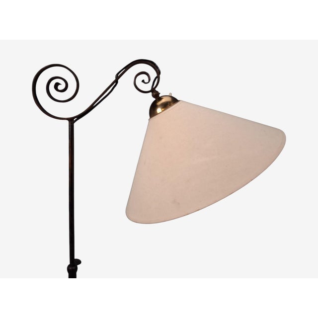 1950s Swedish Modern Forged Iron, Fabric, Brass Floor Lamp For Sale In New York - Image 6 of 11