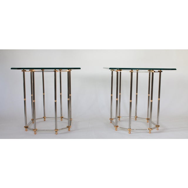 Vintage Hollywood Regency Style Brass and Chrome End Tables - A Pair For Sale - Image 4 of 13