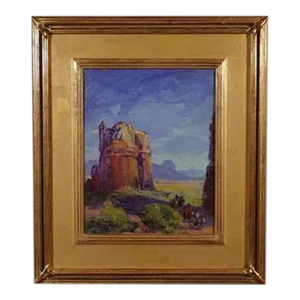 1938 Edmund Sayer Monument Valley Landscape Oil Painting on Board, Framed