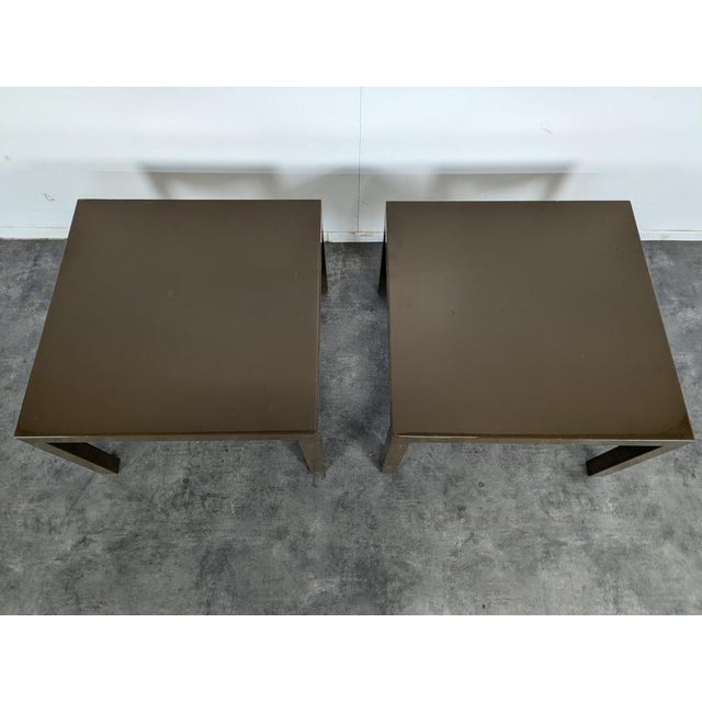 Frosted Brown Lacquered Side Tables, Set of 2 For Sale - Image 3 of 6