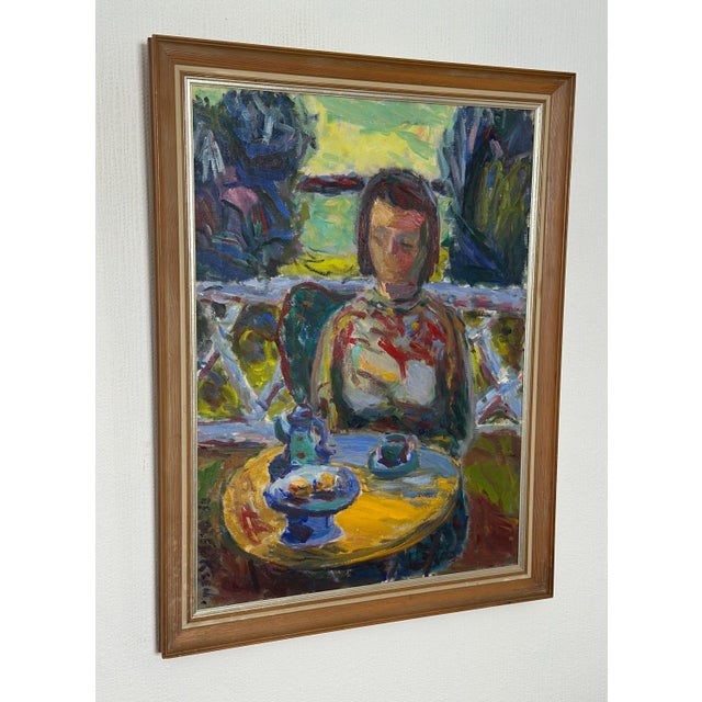 Original Swedish Oil on Canvas – “Café Scene” by Bertil Eriksen – Vintage & Framed – 58 × 75 cm (22.8" × 29.5") A...