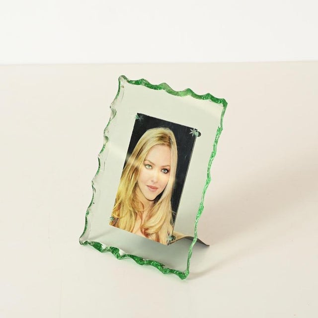 Metal Nile Green Chiseled Crystal and Brass Photo Frame from Fontana Arte, Italy, 1950s For Sale - Image 7 of 15