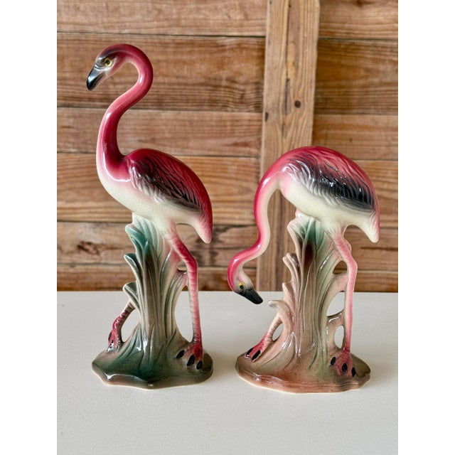 Mid-20th Century Ceramic Coastal Flamingo Figurines – Set of Two For Sale - Image 12 of 12