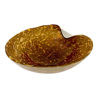 Mid-Century Modern Murano Glass Bowl - White Cased - Leopard Spots - Copper Flecks For Sale