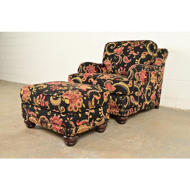 Smith Brothers of Berne Contemporary Lounge Chair and Ottoman in Paisley Upholstery For Sale - Image 16 of 16