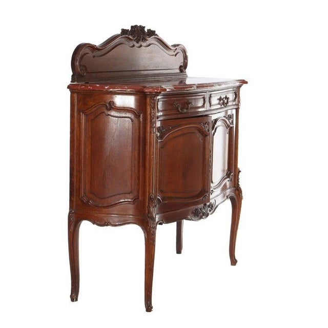 Antique French Oak Rouge Marble Top Server With Backsplash C1910 For Sale - Image 18 of 18
