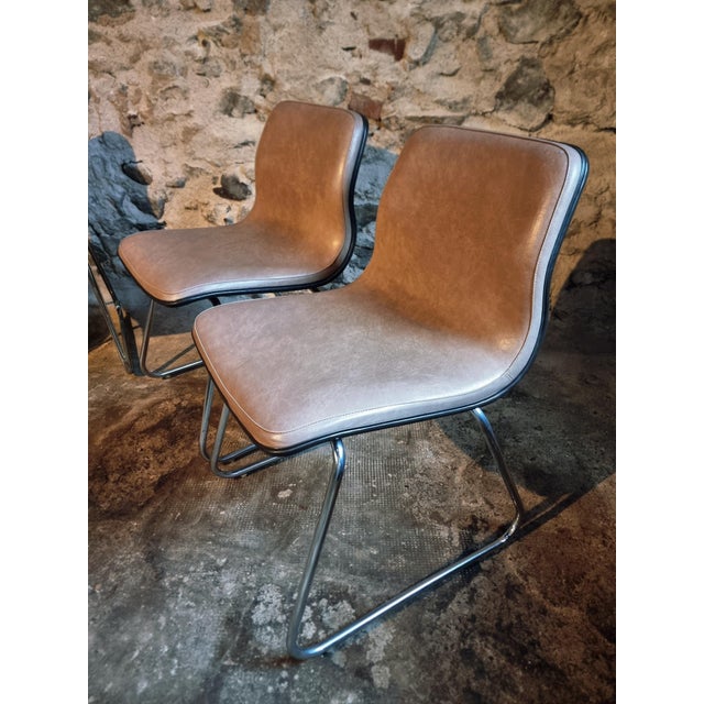 French Sled Base Chairs in Beige-Taupe Vinyl, 1976, Set of 4 For Sale - Image 17 of 18