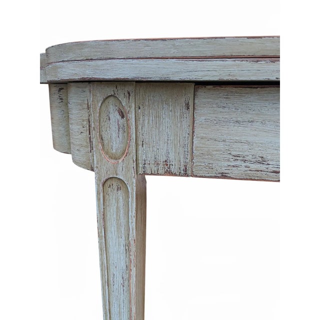 Vintage Swedish Gustavian Style Distressed Green Demi Lune Table For Sale In Charlotte - Image 6 of 17