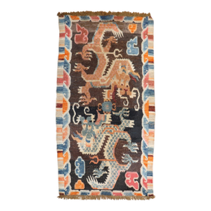 Colorful Dragon Vintage Tibetan Early 20th Century Rug