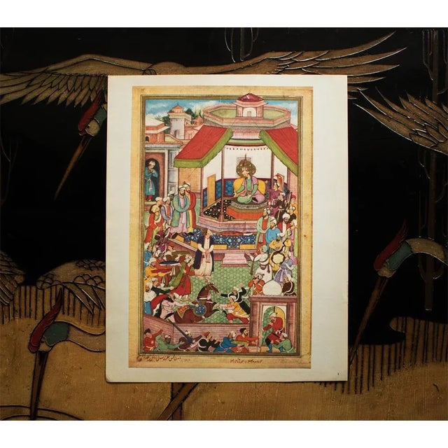 Goldenrod Pre-1600 "Audience of the Emperor Humayun" by Dharmadas, 1950 Gold-Leaf Offset Lithograph For Sale - Image 8 of 13