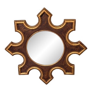 MCM 31.5” Signed Designer Modern Gilt Wall Mirror For Sale