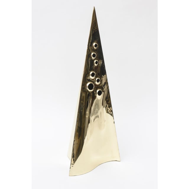 Vintage Pyramid Brass Triangle Sculpture With Random Holes For Sale - Image 11 of 11
