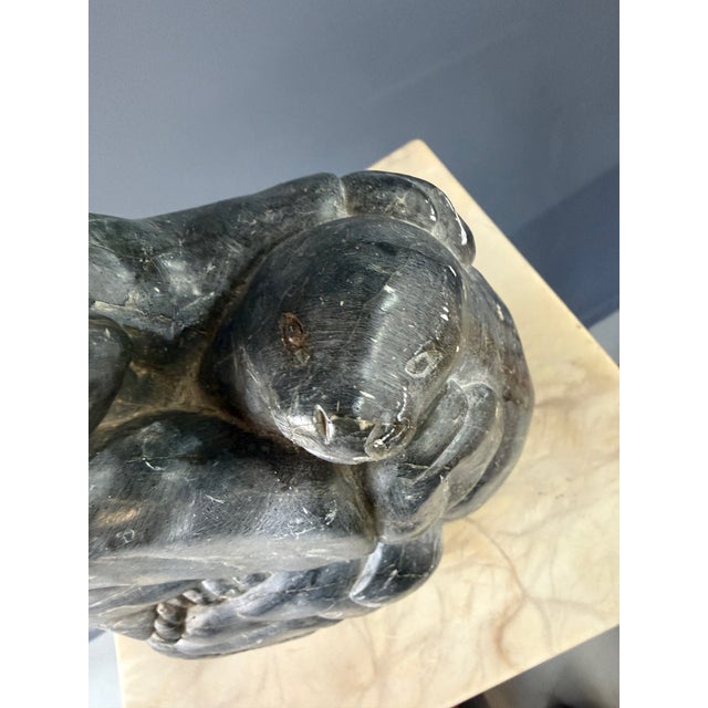 Tribal 1960s Inuit Hunter With Seal – Canadian Arctic Soapstone Sculpture For Sale - Image 3 of 9