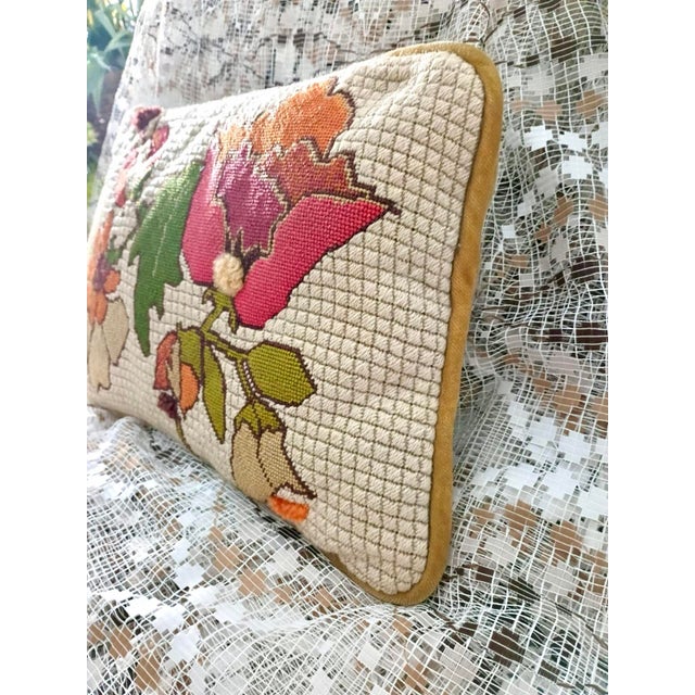 Vintage Handmade Needlepoint Pillow Wool Back to Velvet Floral For Sale - Image 11 of 12