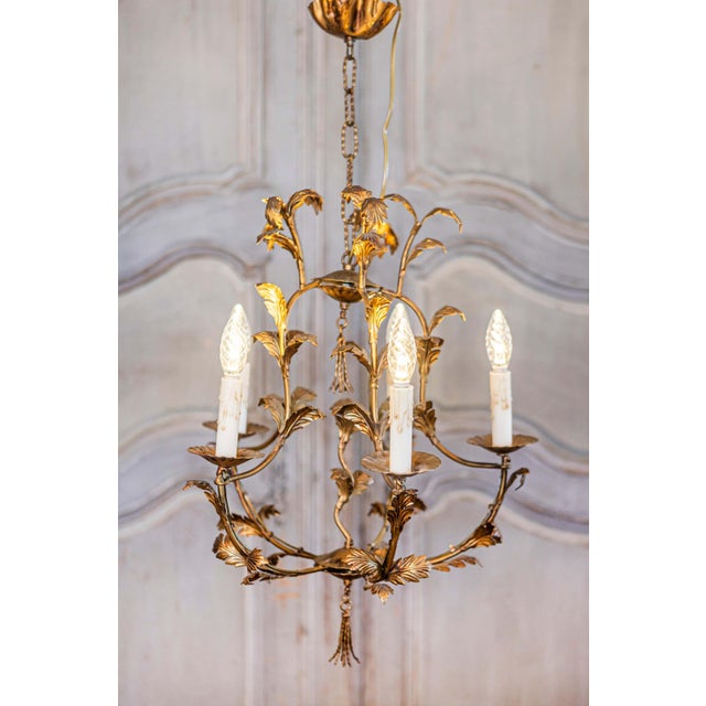 Maison Charles Mid 20th Century French Gilt Metal Maison Charles Inspired Five-Light Chandelier with Foliage For Sale - Image 4 of 11