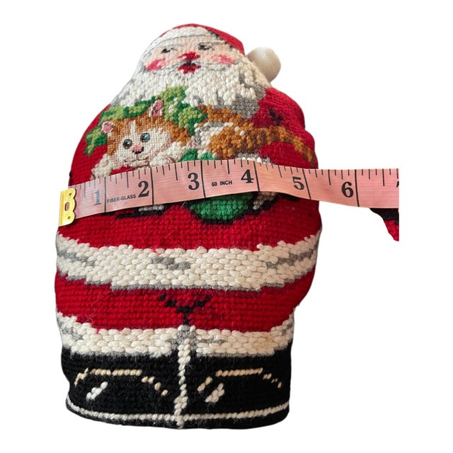 2 Vintage Figural Santa Claus Christmas Needlepoint Stand Up Pillows Doorstop For Sale In Baltimore - Image 6 of 7