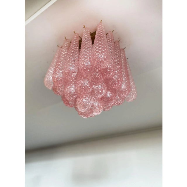 Murano Murano Ceiling Chandelier – 32 Rose/Pink Grit Drop Shape Glass For Sale - Image 4 of 11