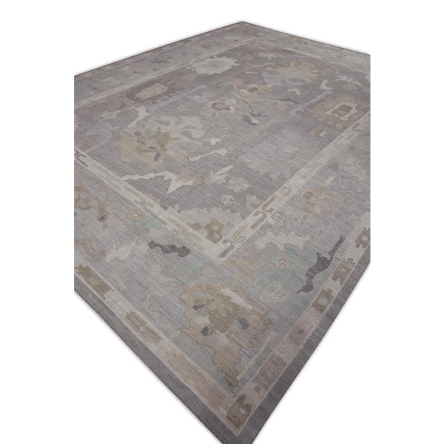 Early 21st Century Early 21st Century Blue Floral Design Handwoven Wool Turkish Oushak Rug 12'1" X 15'6" For Sale - Image 5 of 8