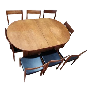 1960s Mid Century Modern Troeds Bjarnum Dining Table and Chairs - Set of 11