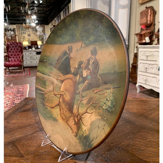 Forest Green Early 20th Century German Hand Painted Ceramic Hunt Scene Wall Platter For Sale - Image 8 of 12