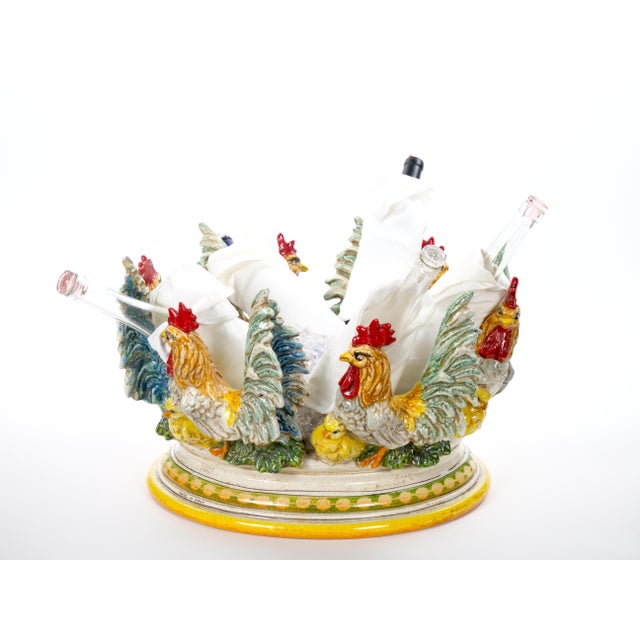 Large Mid-20th Century Italian Oval Rooster Polychrome Six-Bottle Wine Cooler For Sale - Image 15 of 15