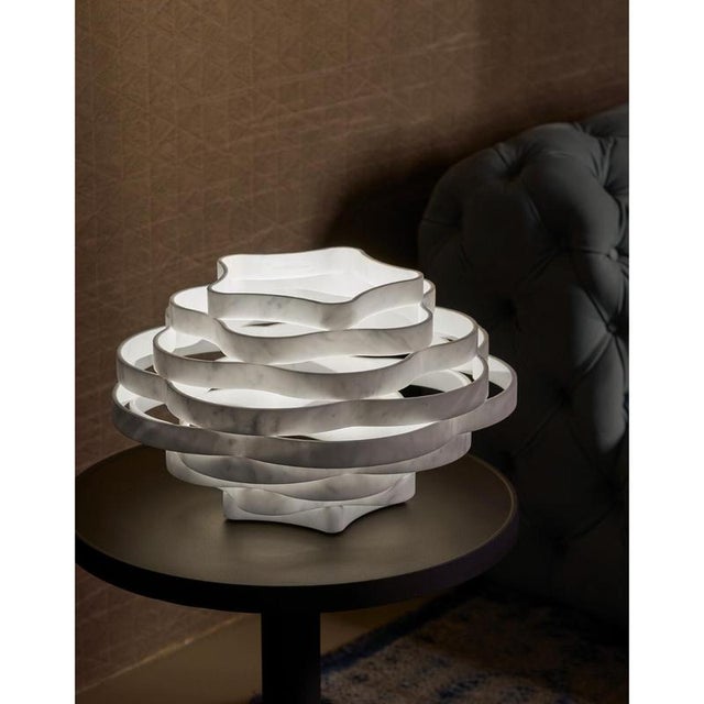 Nest tl1 decorative table lamp in white carrara marble by bufalini marmi dimensions: d 35 x w 35 x h 26 cm. Materials:...