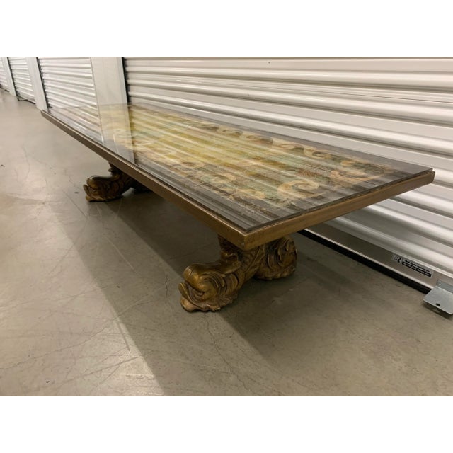 Mid Century Dolphin Koi Fish Reverse Painted Glass Coffee Table For Sale - Image 11 of 12