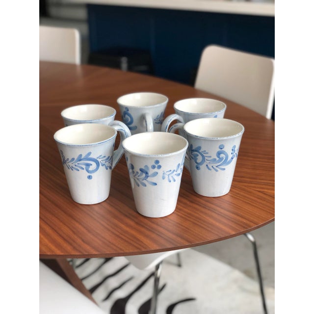 Beautiful handmade and hand-painted Italian folk pottery coffee cups with a gorgeous blue floral leaf design. Each piece...