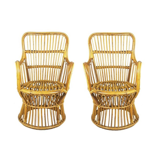 Mid-Century Italian Rattan Armchairs with Burgundy Wool Seats and Backs, 1960s, Set of 2 For Sale - Image 15 of 16
