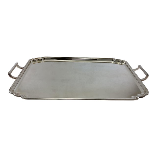 1970's Vintage/New Silverplate Tray Oblong With Shaped Corners Plain Applied Mount For Sale