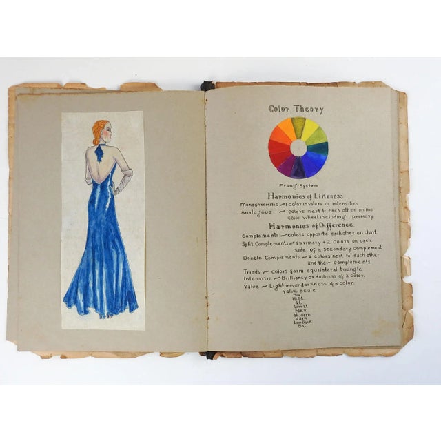 Vintage 1932 ink and watercolor on paper fashion illustration portfolio by Thalia Sweeney Frentzel (1915-1996) Texas....