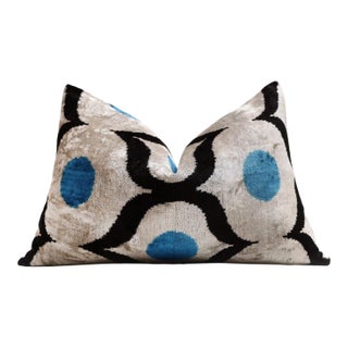 Blue Orbit Silk Velvet Pillow 16x24 Handmade Luxury Lumbar Cushion For Sale