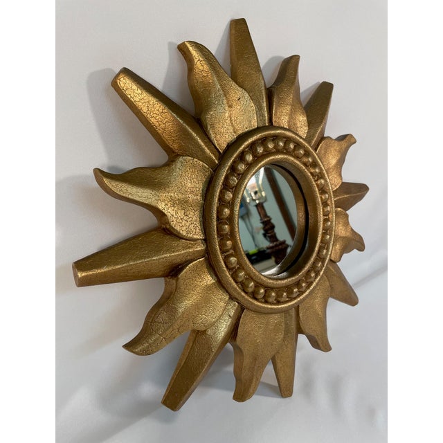 1960-70s Vintage French Style Gold Gilded Sunburst Wall Mirror For Sale - Image 9 of 12