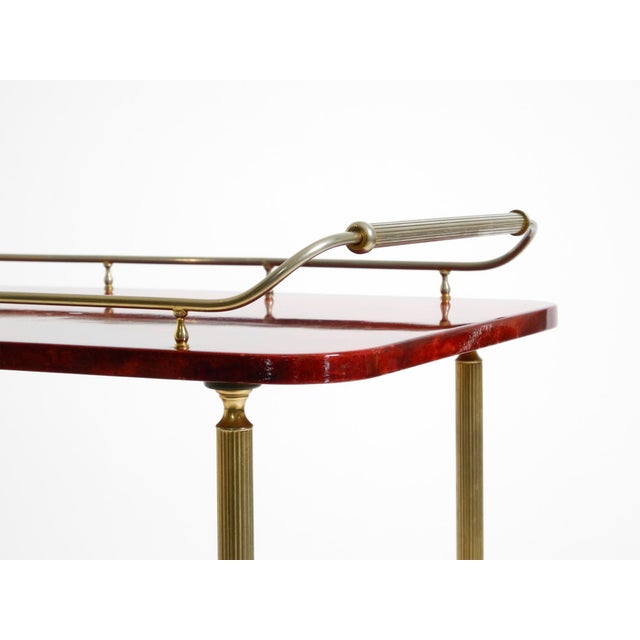 Large Vintage Red Goatskin Serving Bar Cart by Aldo Tura, 1960s For Sale - Image 14 of 18