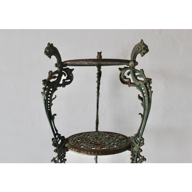 Victorian Style Cast Iron Three Tiered Jardinière Plant Stand Lion Head Paw Footed Details Vintage For Sale In Miami - Image 6 of 18
