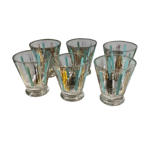 Mid-Century Modern Mid Century Turquoise and Gold Barware Glasses – Set of Six For Sale - Image 3 of 5