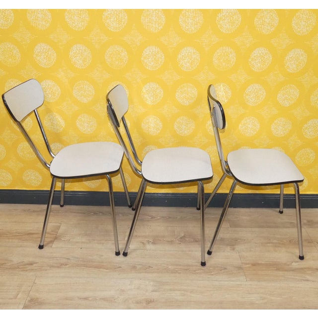Chrome and White Formica Kitchen Chairs, 1960s, Set of 3 For Sale - Image 4 of 12