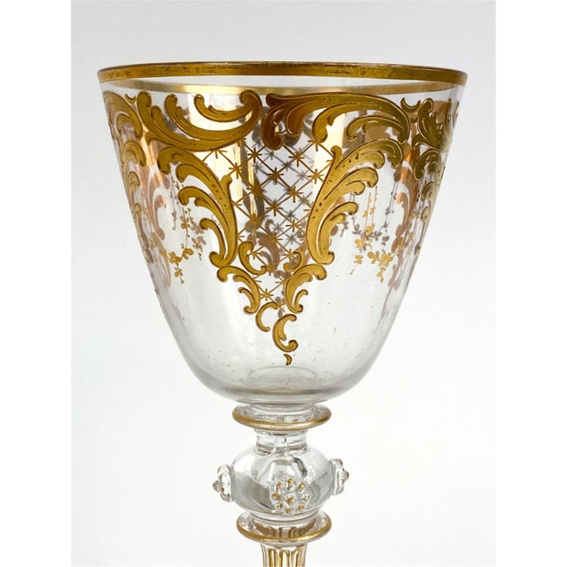 1920s Antique Gilded Venetian Wine Glasses - Set of 8 For Sale - Image 4 of 8